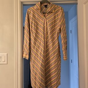 Button-Front Striped Long Shirt Dress - Yellow Multicolor